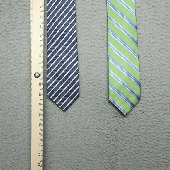 Two Haines & Bonner Ties Men Blue Silver Green Hand Made 100% Silk 60" x 3.25" - Picture 3 of 9